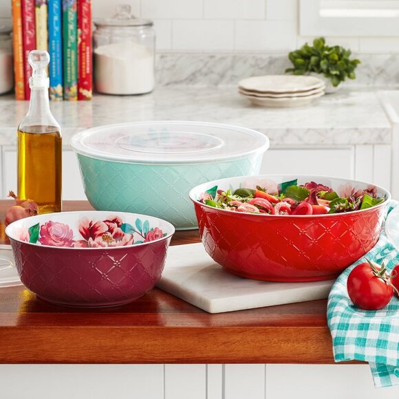 The Pioneer Woman 6 Piece Melamine BPA Storage Serving & Bowl Set with Lids New - Picture 2 of 6